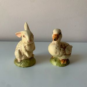 Vintage Duck and Bunny Ceramic Figurine Set